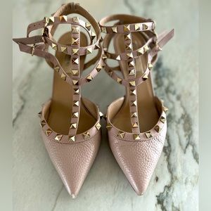 Valentino Leather Pink Nude Kitten Heel Sandals